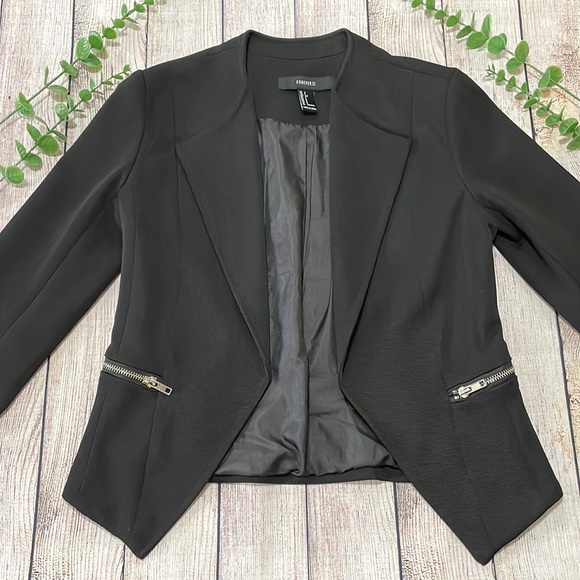 🌸 Clearance! 🌸 Forever21 Black Open Breast Blazer Size S - Picture 1 of 12